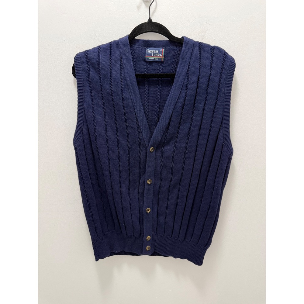 Cypress Links‎ Mens Navy Blue Cotton Knit Button Front Cardigan Vest Large USA